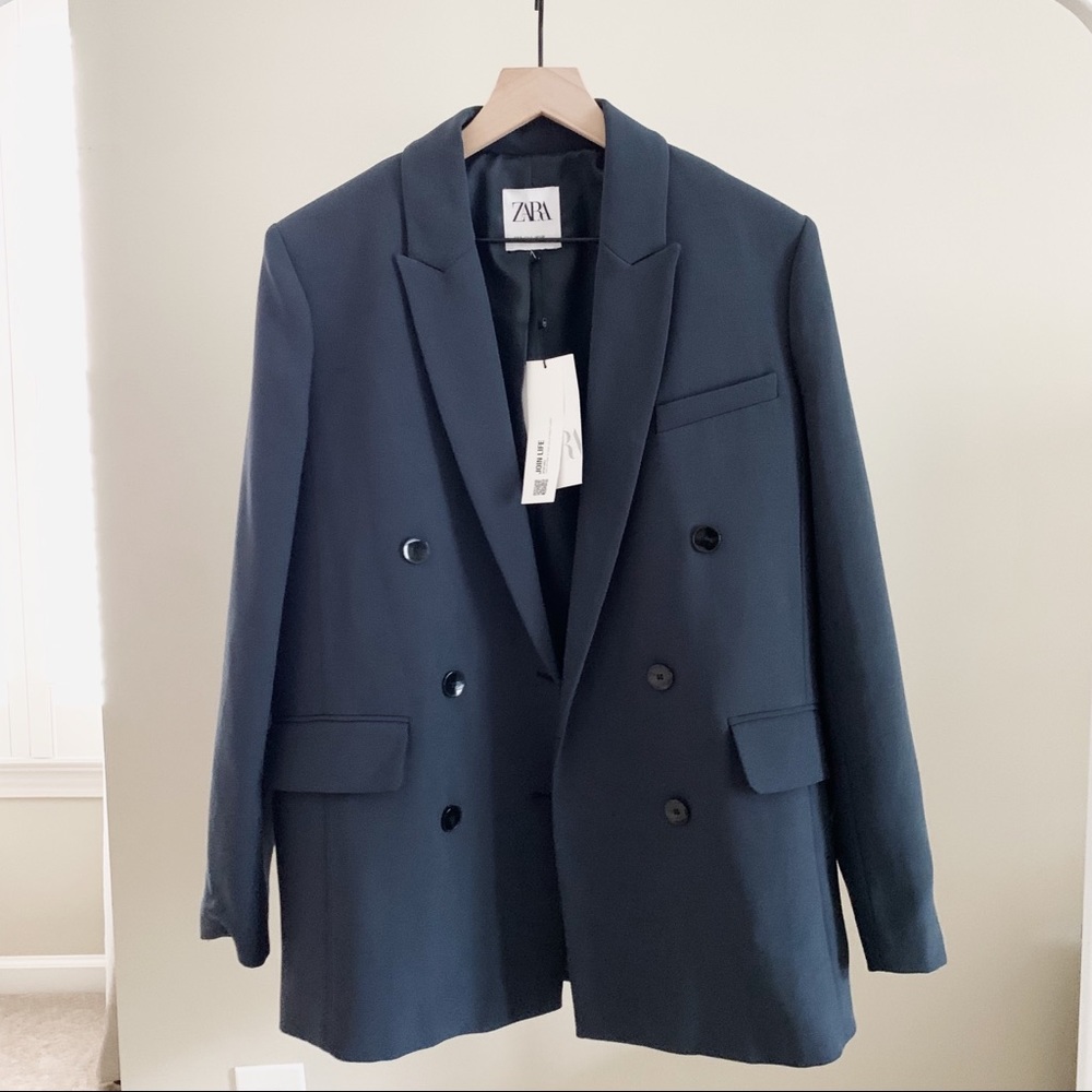 Zara navy oversized double breasted blazer
